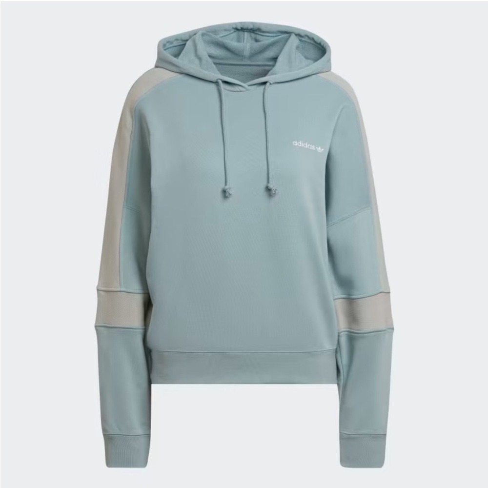 Adidas Hoodie Womens XL Originals Relaxed Fit Teal Blue Grey Colorblock EUC